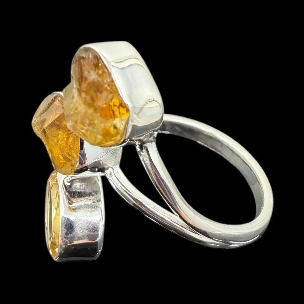 Natural Yellow Citrine Ring 925 Sterling Silver Band Size 8 Handmade Wrap